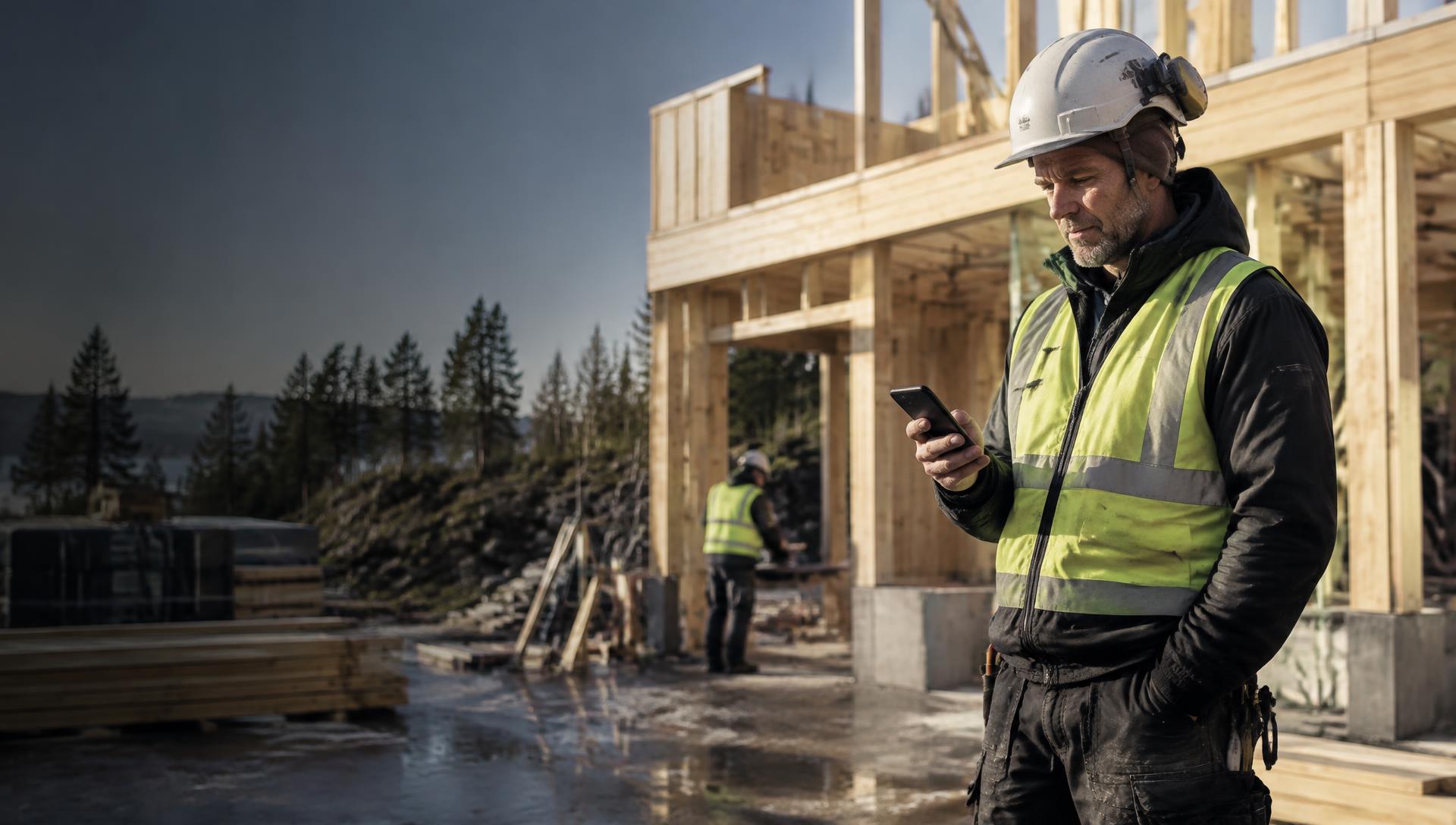 Arbetsledare använder BlueCollar System på en nordisk byggarbetsplats